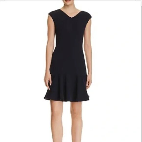 Rebecca Taylor Anna Dress *Medium Navy Ruffled Hem Scalloped Trim Fully Lined - Picture 1 of 15